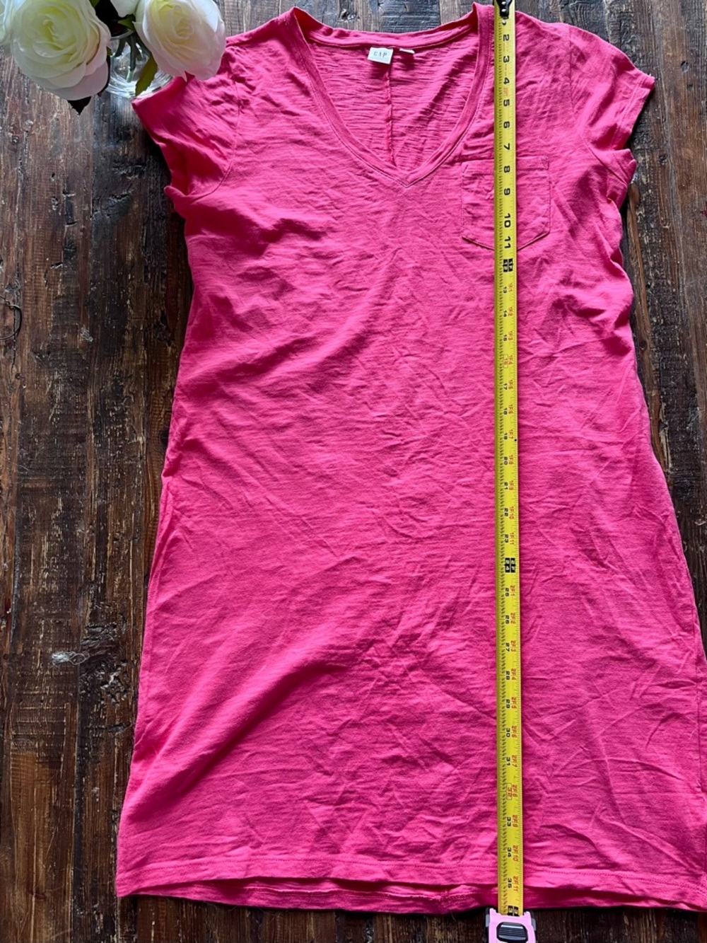 GAP Azalea Pink V-Neck Tee Dress Sz M - Picture 4 of 9